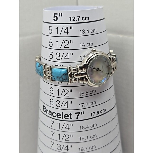 Womens Kristine Silver Tone Faux Turquoise Link Bracelet Watch New Battery Boho - Picture 6 of 9